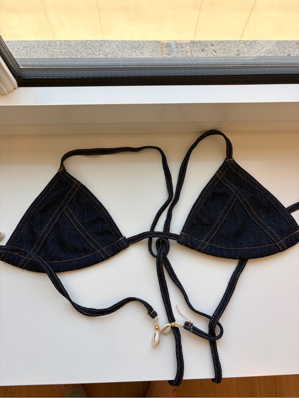 Zimmermann Dark Blue Denim Bikini Bottom with Contrast Stitching
